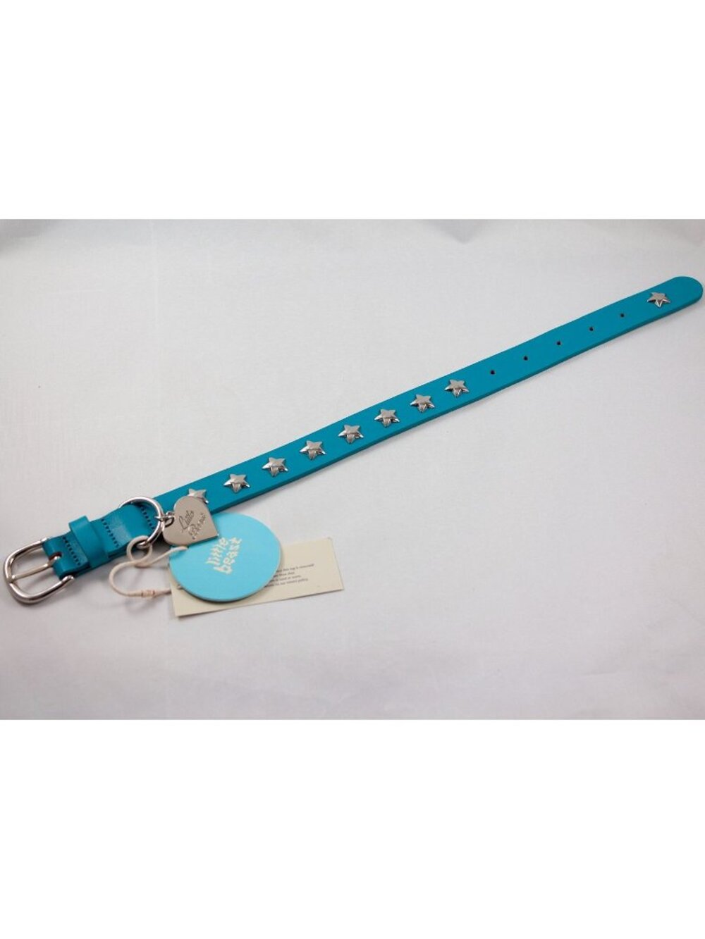Little Beast Cowboy Leather Dog Collar Turquoise Silver Star Studs 17.75" L NWT
